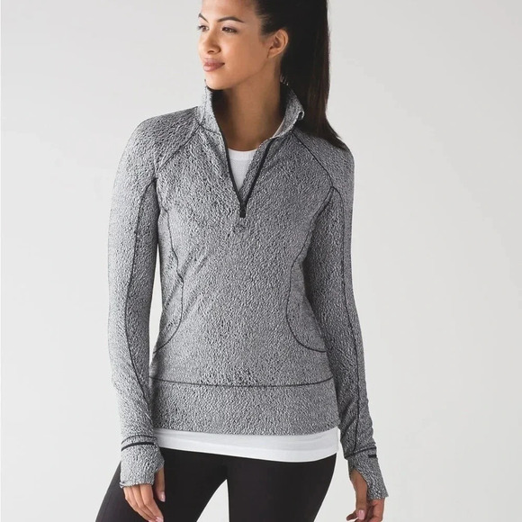 LULULEMON | RUSH HOUR LONG SLEEVE LUON SPRAY JACQUARD WHITE BLACK - Picture 1 of 16
